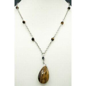 Sterling Silver & Tiger Eye Ladies 17” Necklace! 415